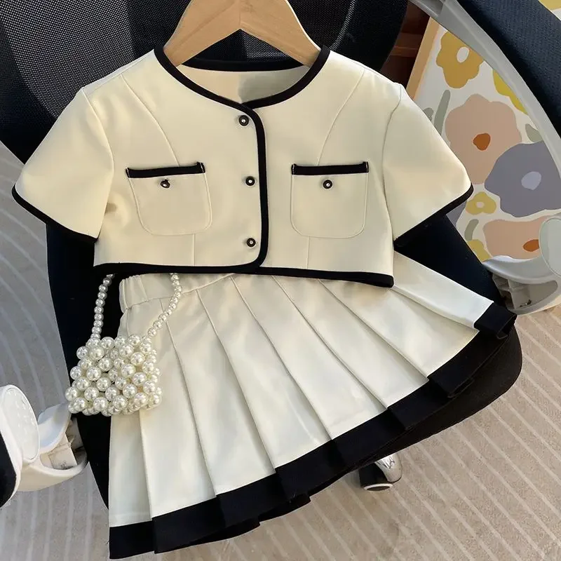 

Children's Summer Set Girls' Skirt Korean Fashion Suit Short Coat+Short Skirt Two Piece Baby Clothing Set
