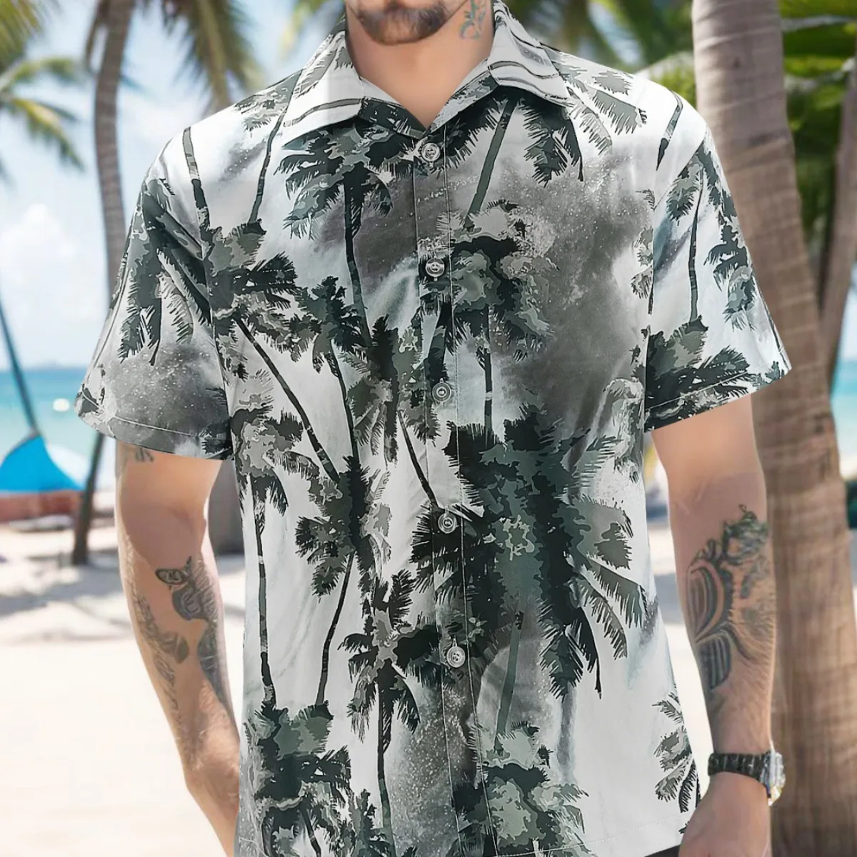 

Рубашка мужская с цветочным принтом, гавайская пляжная блуза свободного покроя с короткими рукавами для отпуска, дизайнерская одежда, большие размеры США, лето
