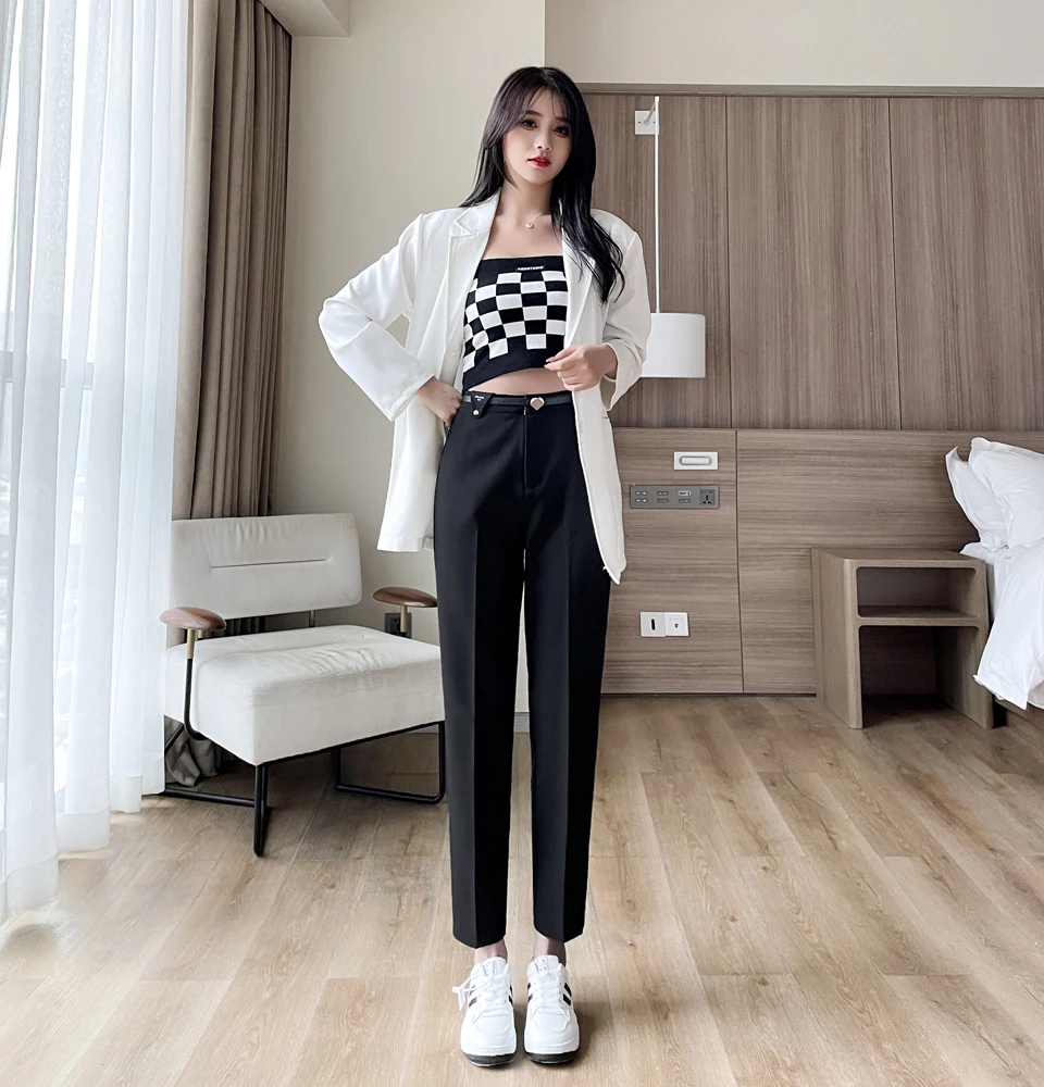 Black suit pants female spring straight tube loose high waist skinny foot pants small man pendant smoke pipe nine points west pa white capri leggings