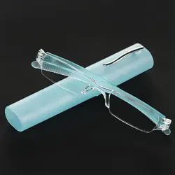 Unisex Compact Slim Pen Reading Glasses with Portable Clip Case - Strength 1.0x (D-plastic blue)