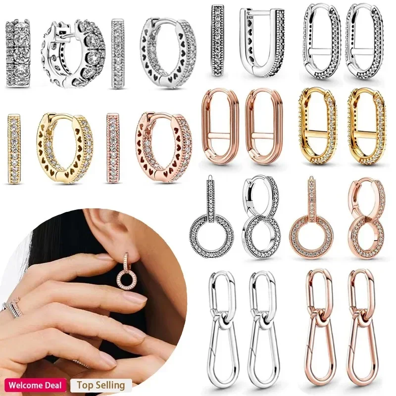 

Original Women's 925 Silver U-shaped Earrings Pav É Dense Chain Ring Light Luxury Women's Earrings Fashion DIY Charm Jewelry