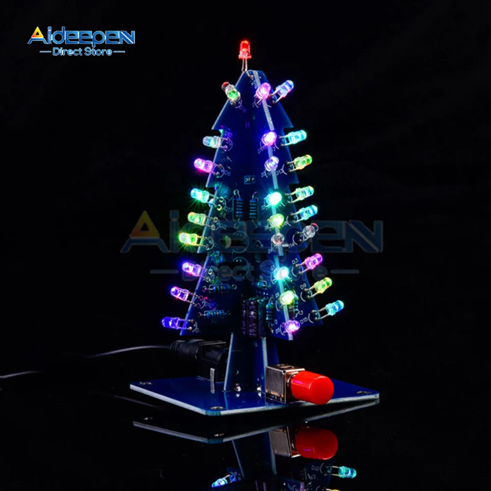 Three-Dimensional 3D Christmas Tree LED DIY Kit Red/Green/Yellow Colorful LED Flash Circuit Kit Electronic Fun Suite christmas tree ornaments,mini christmas tree