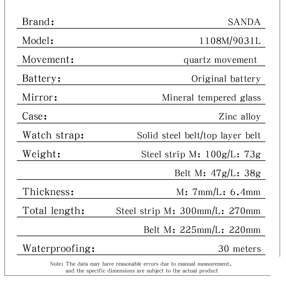 Fashion SANDA  Roman Time scale 1108 Rectangular Couple Frank Watch Silver Luxury Business Genuine Leather Quartz Horloge Homme 2