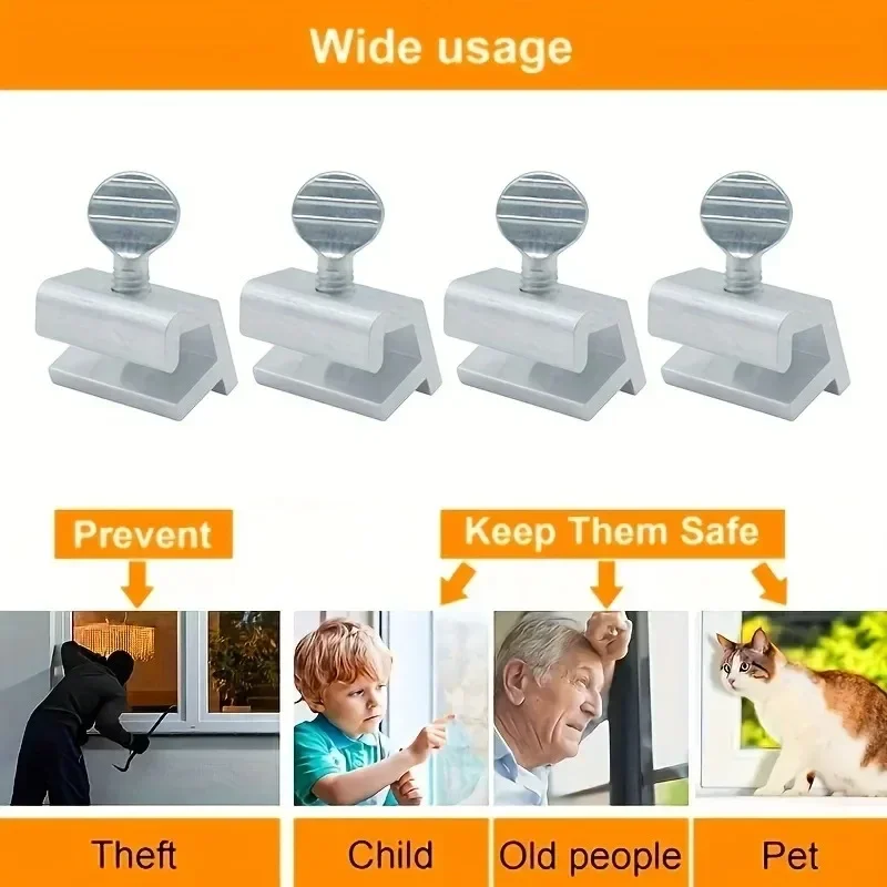 6/8/12PCS Sliding Sash Plug Round Handle Silver Stainless Steel Window Sliding Door Lock Protection Safety Anti-theft Limit Lock