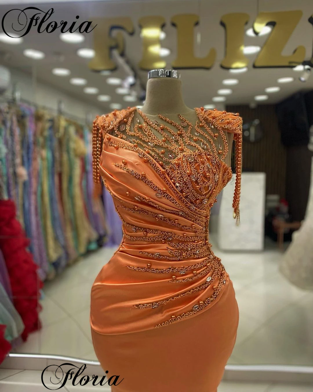 Semplici abiti da ballo arancioni sirena senza maniche perle abiti da Cocktail 2024 Vestidos De Noche abiti da sposa per le donne