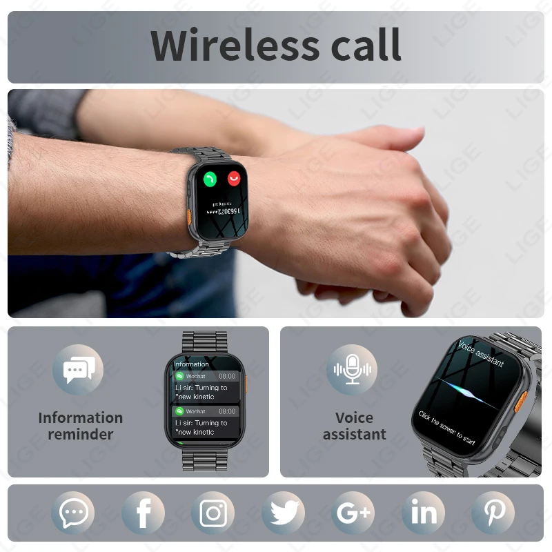 LIGE New Military Outdoor 1000mAh Smart Watch Men 5ATM Flashlight 2.04"HD Screen Bluetooth Call Sport Fitness Smart Watches 2026