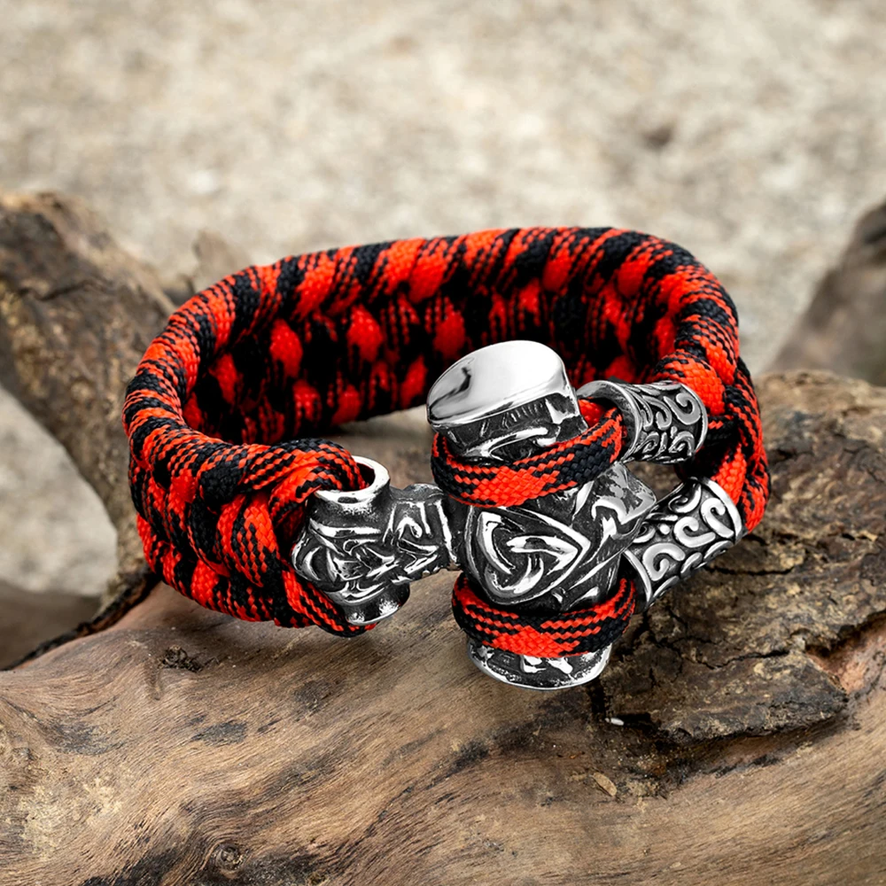 Bracelet Paracorde Rouge Et Noir, Motif Crâne Et Colonne Vertébrale, 550 Lbs