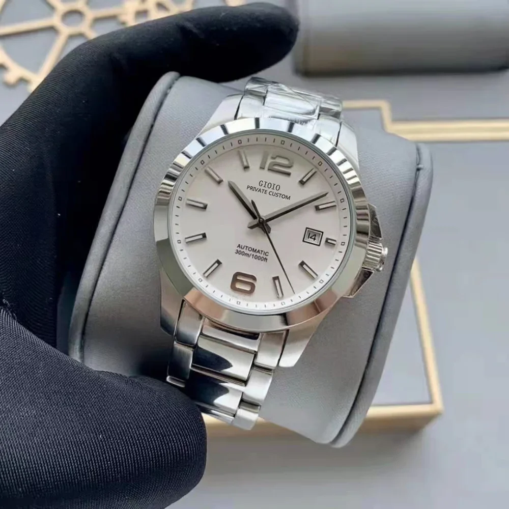 

Mens Automatic Mechanical Watch Date Sapphire Luminous Stainless Steel White Dial