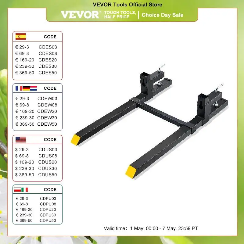 

VEVOR 43"/60" Clamp on Pallet Forks 2000/4000 lbs Tractor Bucket Forks Heavy Duty Pallet Forks for Tractor Attachment Skid Steer