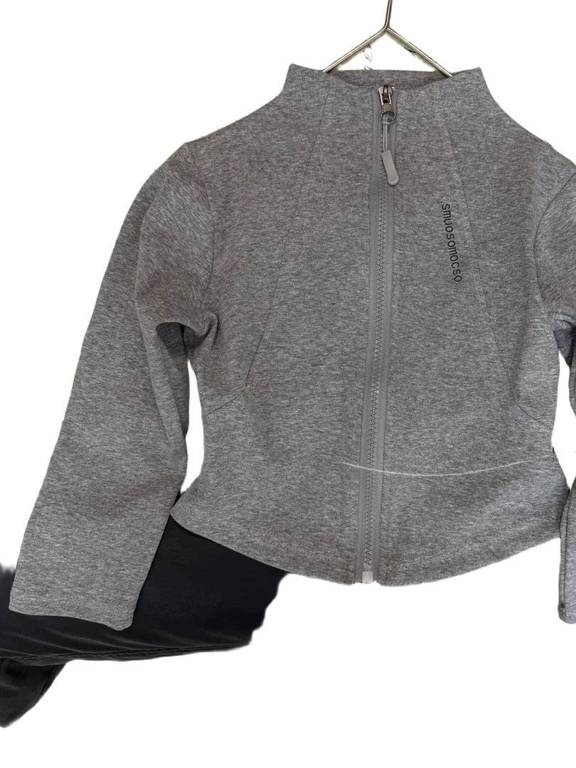 여아 지퍼 가디건 자켓 캐주얼 트렌디 그레이 오픈셔츠 스타일 2026년 봄 신상 코튼 긴팔 스트레이트 밑단 모자 없음