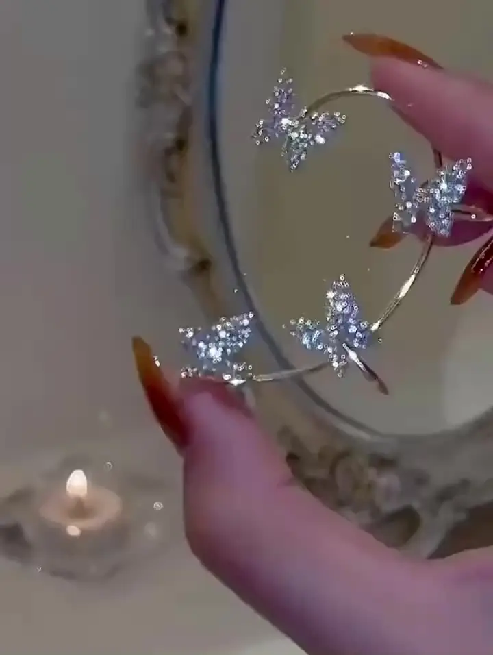 1 Paio Orecchini A Farfalla Con Zirconi – A Clip, Senza Piercing, Argento, In Lega Di Zinco, Gioielli Per Donna - 4