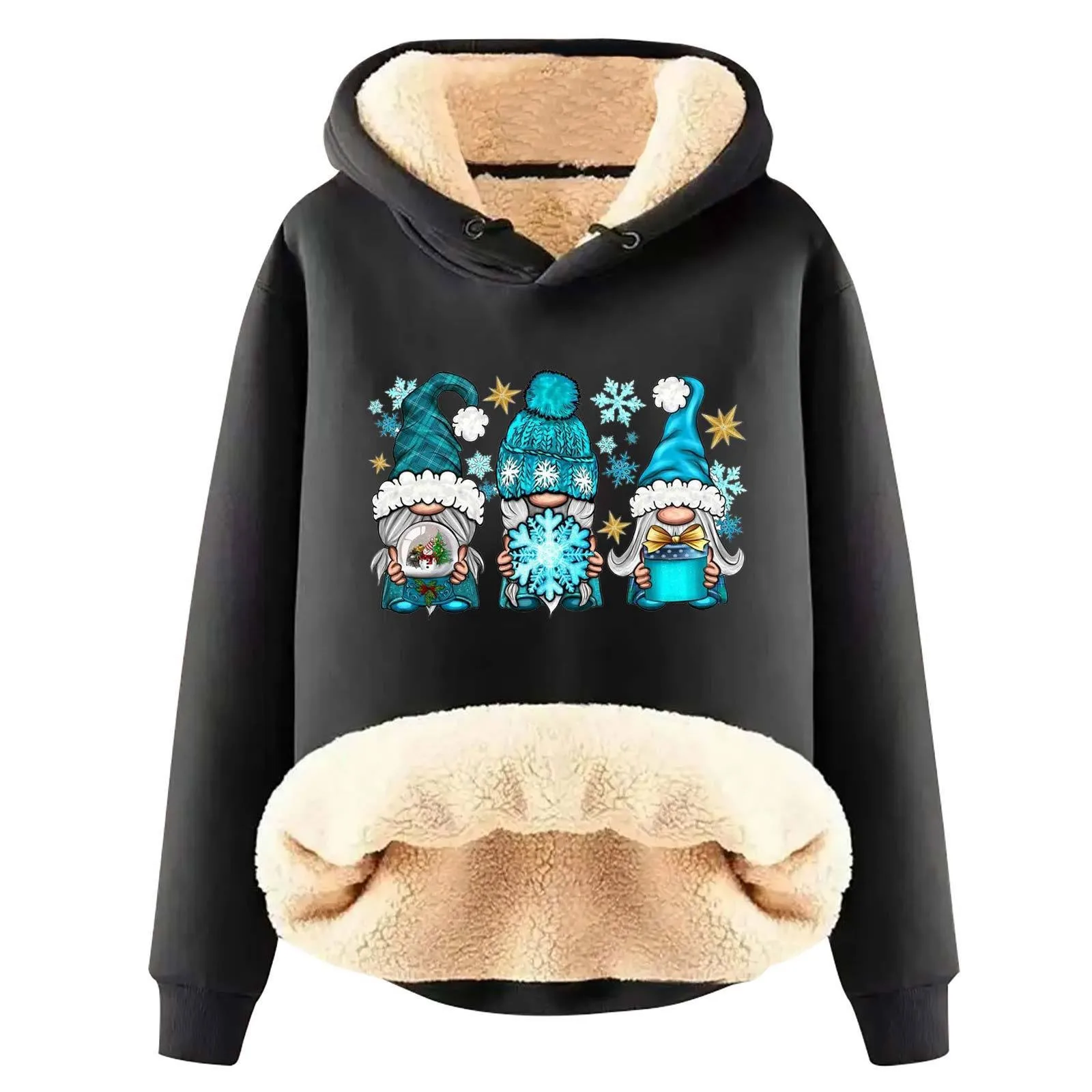Women's Long Sleeved Christmas Printed Fleece Warm Hooded Lightweight Sweatshirts for Women Womens Graphic Long Sleeve
