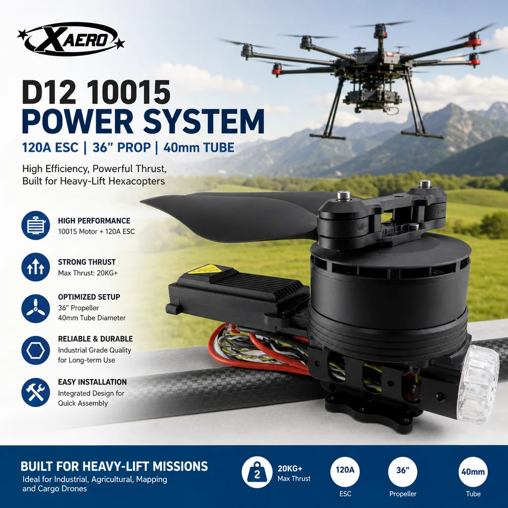 XAERO D12 10015 Antriebssystem 120A ESC 36 Propeller 40mm Rohr 20kg für Hexacopter