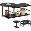 Coffee Table, Modern Style Coffee Tables for Living Room Marble Center Table with Storage 2 in 1Detachable Table Set,Black 2