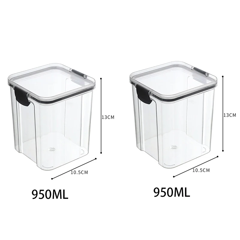 Set of 5 Stackable Transparent Food Storage Containers - Plastic Pantry Organizer Sealed Jars