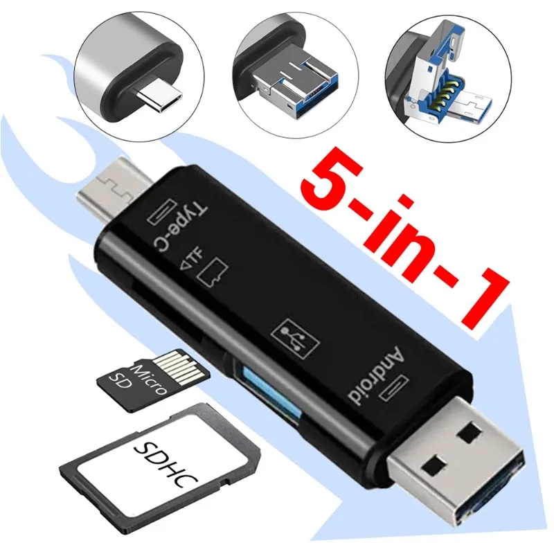 Card Reader 5 in 1 Type-C/Micro/TF/USB 2.0 OTG Adapter SD Card Reader Compatible for Laptop Android IOS Computer Memory Card Reader Adapter card reader otg adapter sd card reader