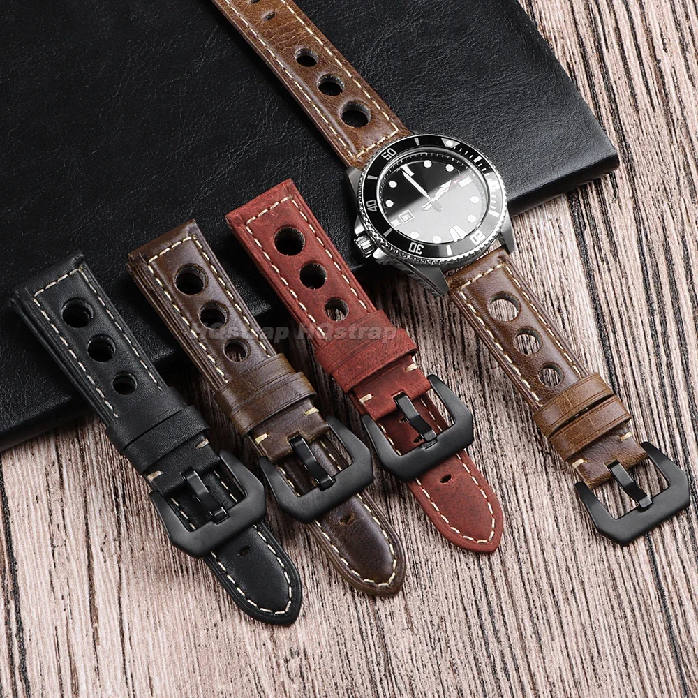 Breathable Vintage Leather Waterproof Sport Watch Strap Bracelet