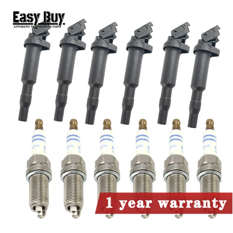 12138616153 OEM 6PCS Kit Ignition Coils & 6PCS Spark Plugs Set Fits For BMW 3 5 Series x3 x5 z4