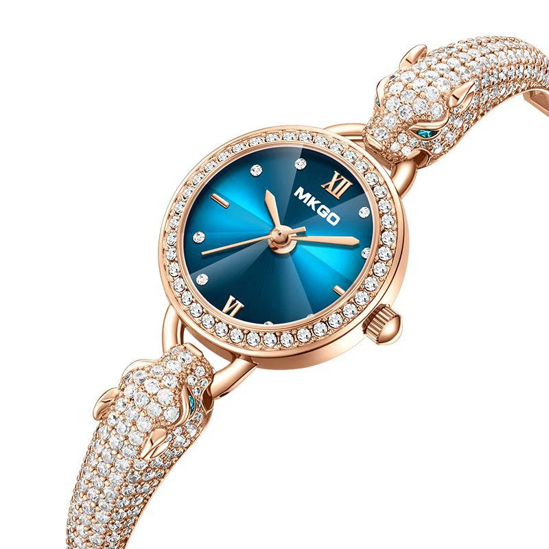 UTHAI L30 New Women's Fashion Quartz Watch Leopard Head Waterproof Bracelet Light Luxury Inlaid Shining Jewelry Full of Diamonds