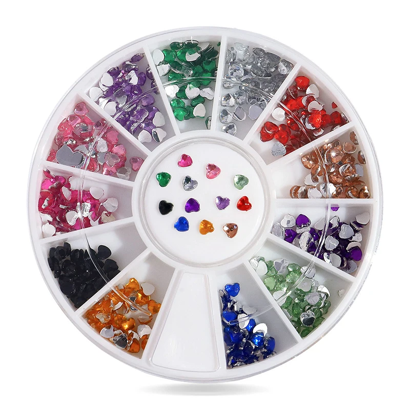 1 Box Heart Shape Acrylic Nail Art Decoration Wheel Glitter 3D Design Rhinestone Charm Jewelry Nail Tools