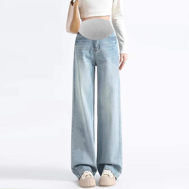 2025 الربيع الأمومة سراويل جينز واسعة الساقين المر...