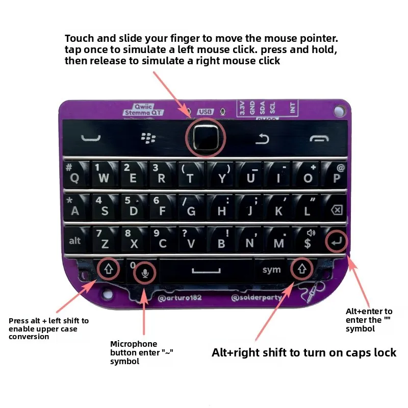 Mini tastiera cablata BlackBerry Q20 Solderparty Open Source BBQ20KBD Q20 Scheda nuda senza scocca Supporta USB/Qwiic/PMOD DY Regalo