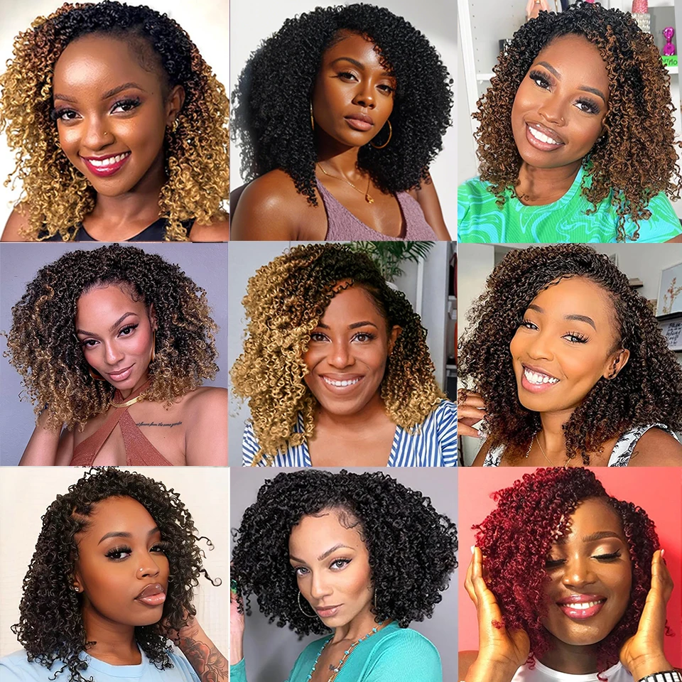 Wakego 8inch Ombre Brown Yanky Twist Crochet Hair for Black Women Pre-looped Spring Mini Passion Twist Synthetic Crochet Braids 6