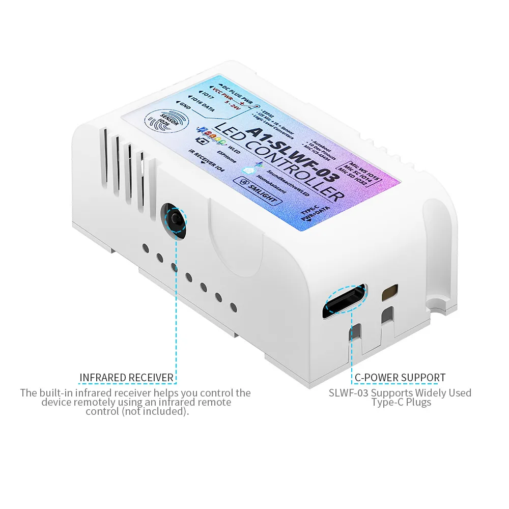 SMLIGHT WLED ESP32 마이크 RGBIC 픽셀 LED 컨트롤러, 사운드 리액티브 컨트롤, WS2812B, WS2811, WS2813, WS2815, LED 스트립 라이트 DC5-24V