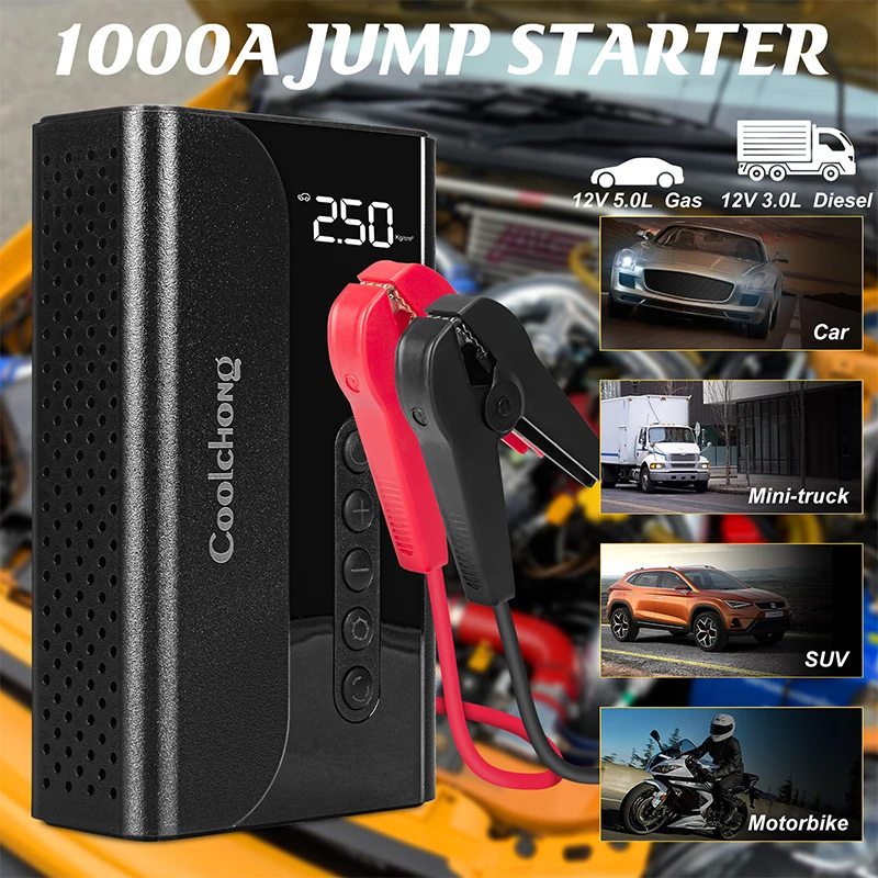 Car emergency start power supply, motorcycle inflation pump, outdoor camping for rescue, explosion and flashing lighting tool