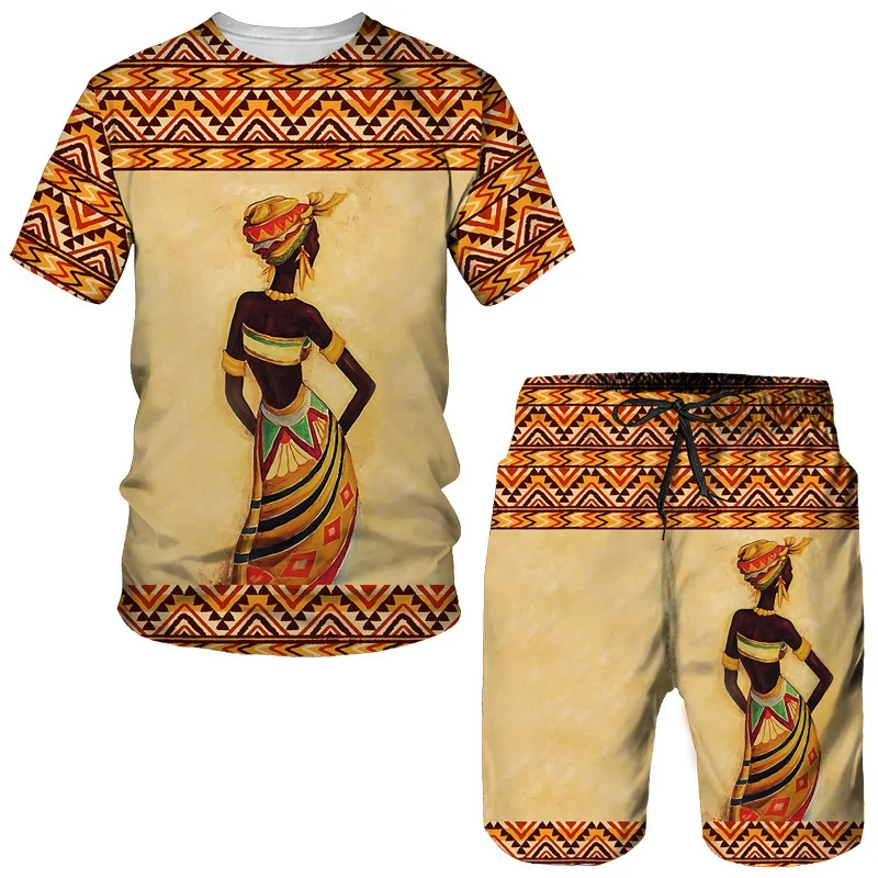 Fashion Men Summer Crew Neck Short Sleeve Top/Shorts/Retro Ethnic Style African Clothes Street Outfits Men's Leisure Sports Suit women s 2023 spring and autumn new spicy girls street fashion coating spliced short sleeve bodysuit sports yoga fitness suit