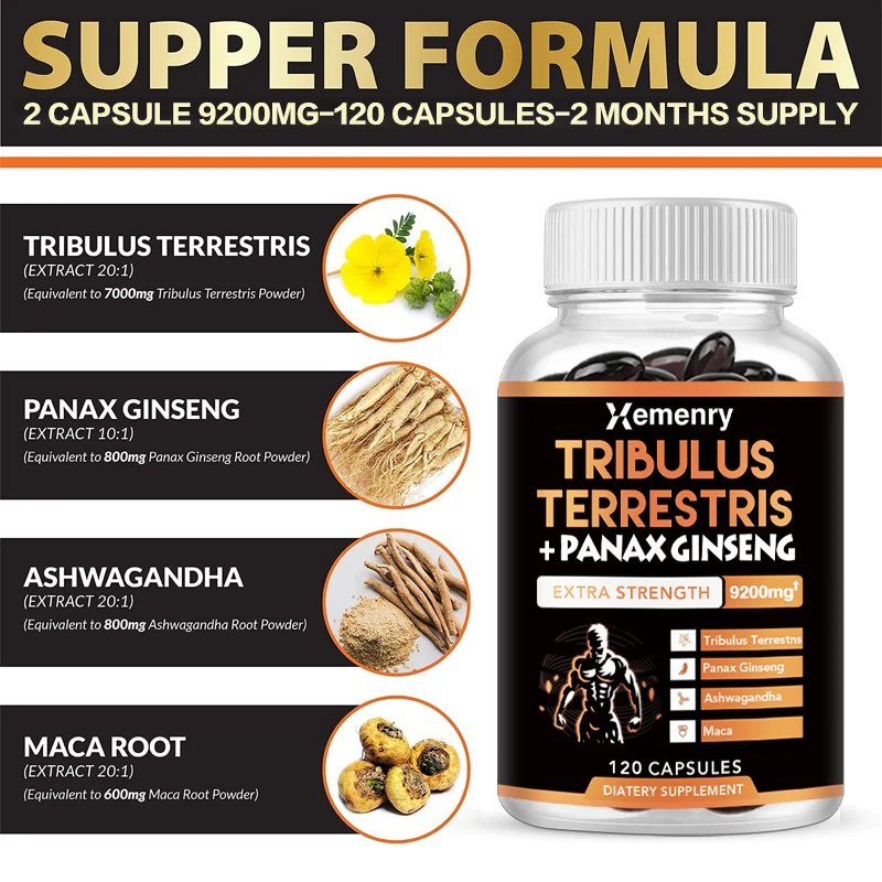 Tribulus + Ginseng Supplement-Promotes Energy Production To Help Improve Mood, Energy, Endurance and Performance