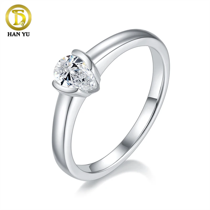 

Классическое женское кольцо HanYu из белого золота с покрытием из серебра 0,5 пробы с муассанитом D VVS
