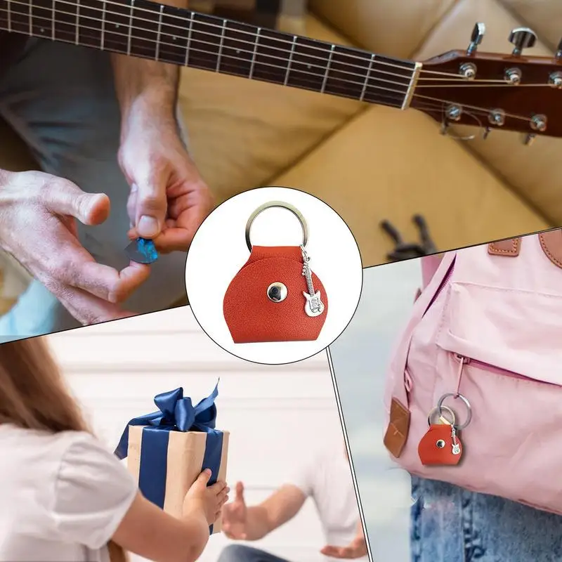 Guitar Picks Case Keychain Guitar Picks Bag Pendant PU Leather Storage Tool For Home Stage Performance School Concert