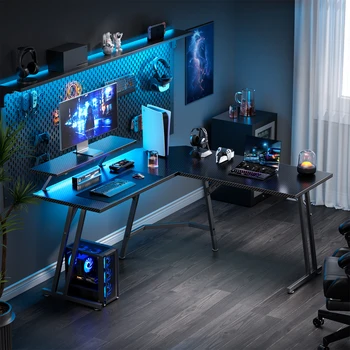 L-Shaped LED Gaming Desk with Monitor Stand 2