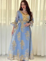 Abaya-Robe de Soirée de Luxe pour Femme Musulmane, Caftan Brodé, Col en V, Manches sulf, Arabe, Turquie, Dubaï, Marocain, Eid Ramadan 1