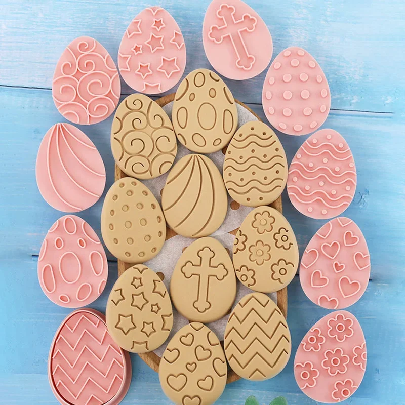 Cartoon Easter Egg Cookie Embosser Mold Cutter Set Fondant Cake Decorating Baking Tools