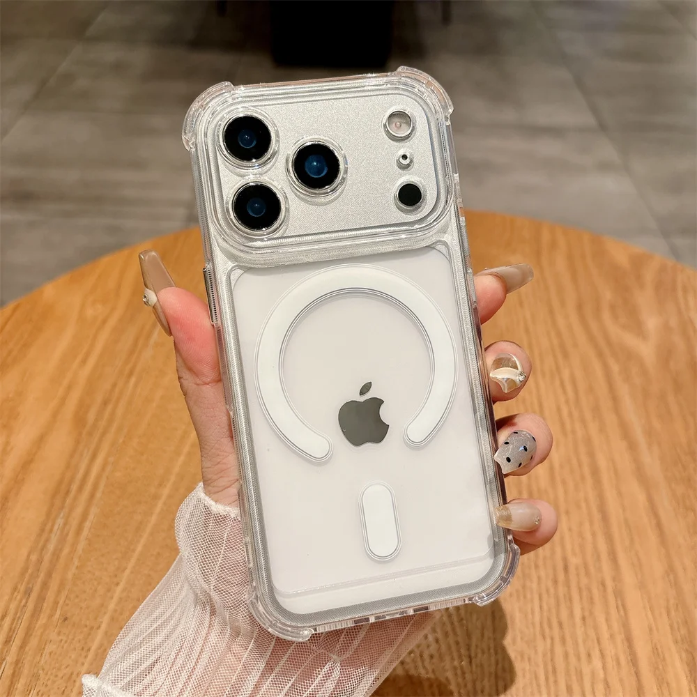 Slim Clear Magnetic Phone Case with Reinforced Corners - Shockproof Hard Cover