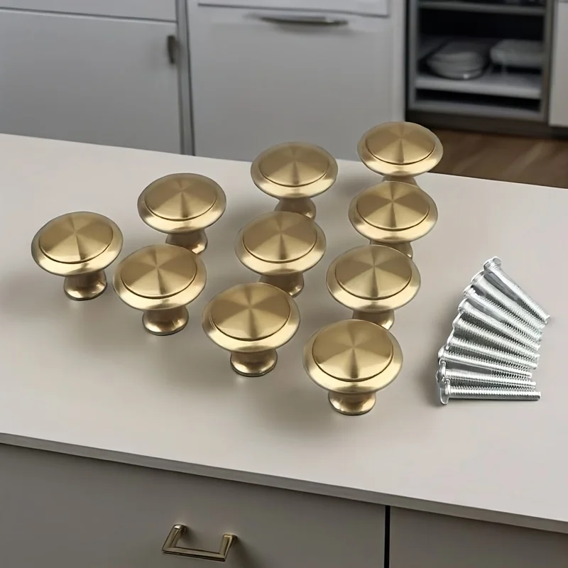 Cabinet Drawer Single Hole Pull Handle Golden Simple Round Furniture Small Handle 8pcs