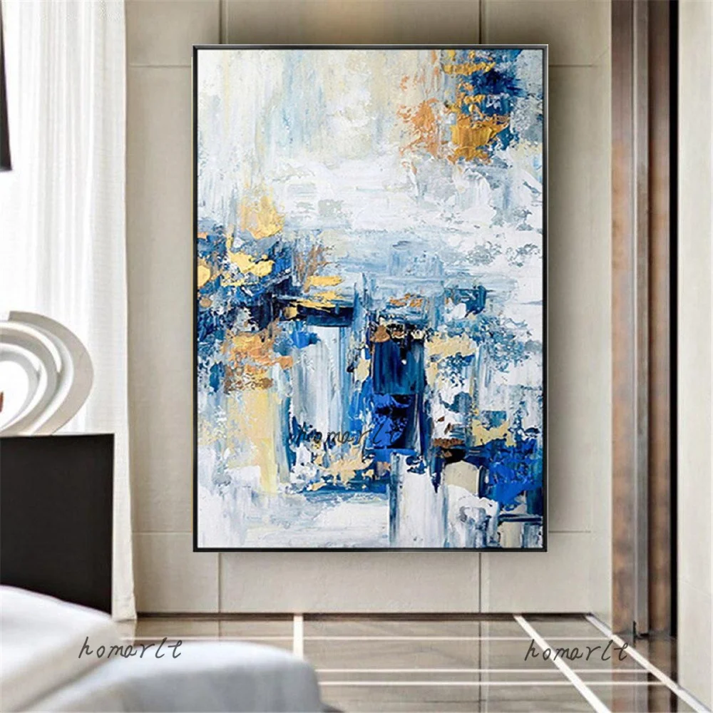 

100% Handmade White Blue Oil Paintings Abstract High-Altitude Cloud Poster Modern Canvas Wall Art For Living Room Decor Pictures