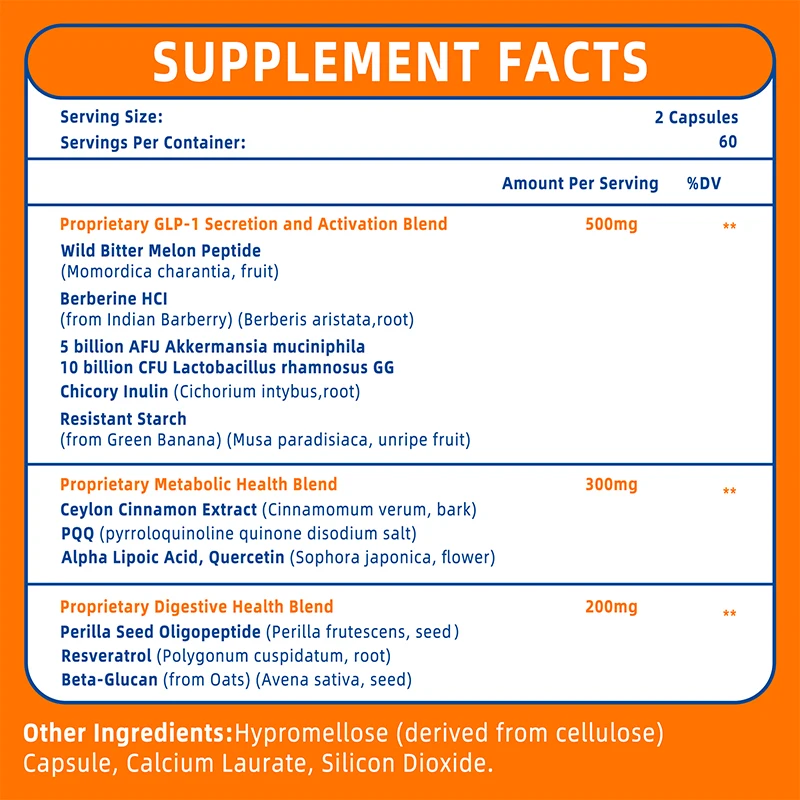 GLP-1 Supplement-Promotes Metabolism Digestion and Intestinal Health Appetite Suppressant Improves Immunity Non-GMO glp 1 supplement