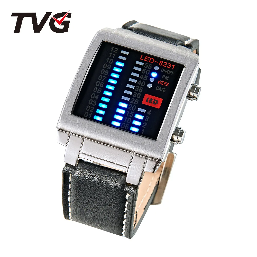 TVG Dgital Watch for Men LED Electronic Watches Mens Date Week Personality Rectangle Wristwatches Male Clock