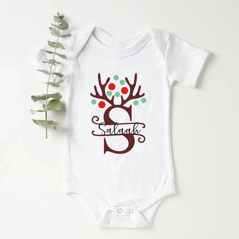 

Christmas Personalized Baby Name Bodysuits Pregnancy Announcement Shower Gift Custom Name Baby Jumpsuit Initial Playsuit Clothes