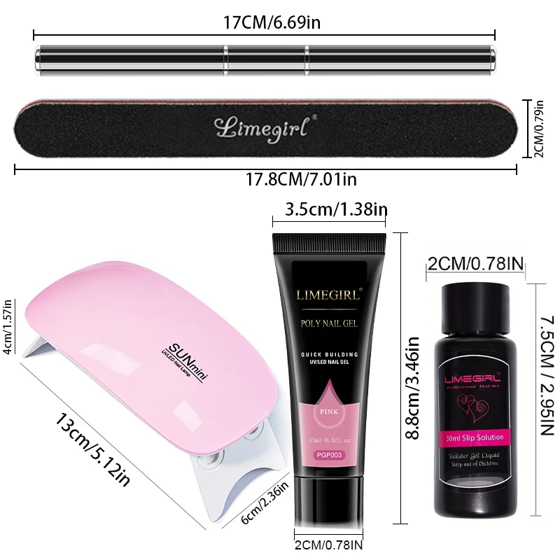 Poly Nail Gel Kit with UV Light Base and Matte Glossy Top Coat Nail Gel Polish Soak off Manicure Accessory Tools 6