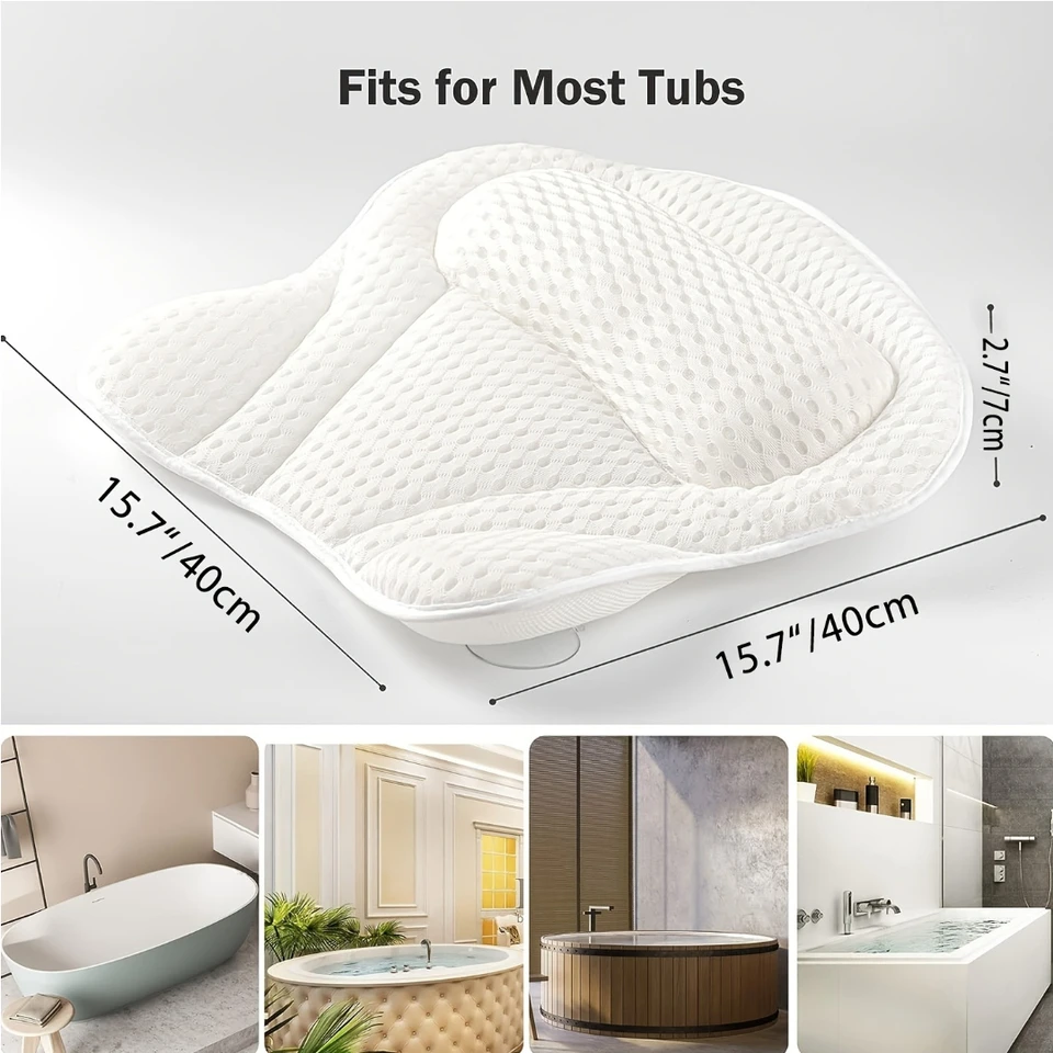 Almohada Para Bañera Antideslizante - Tejido 4D Transpirable, Con Ventosas Y Reposacabezas