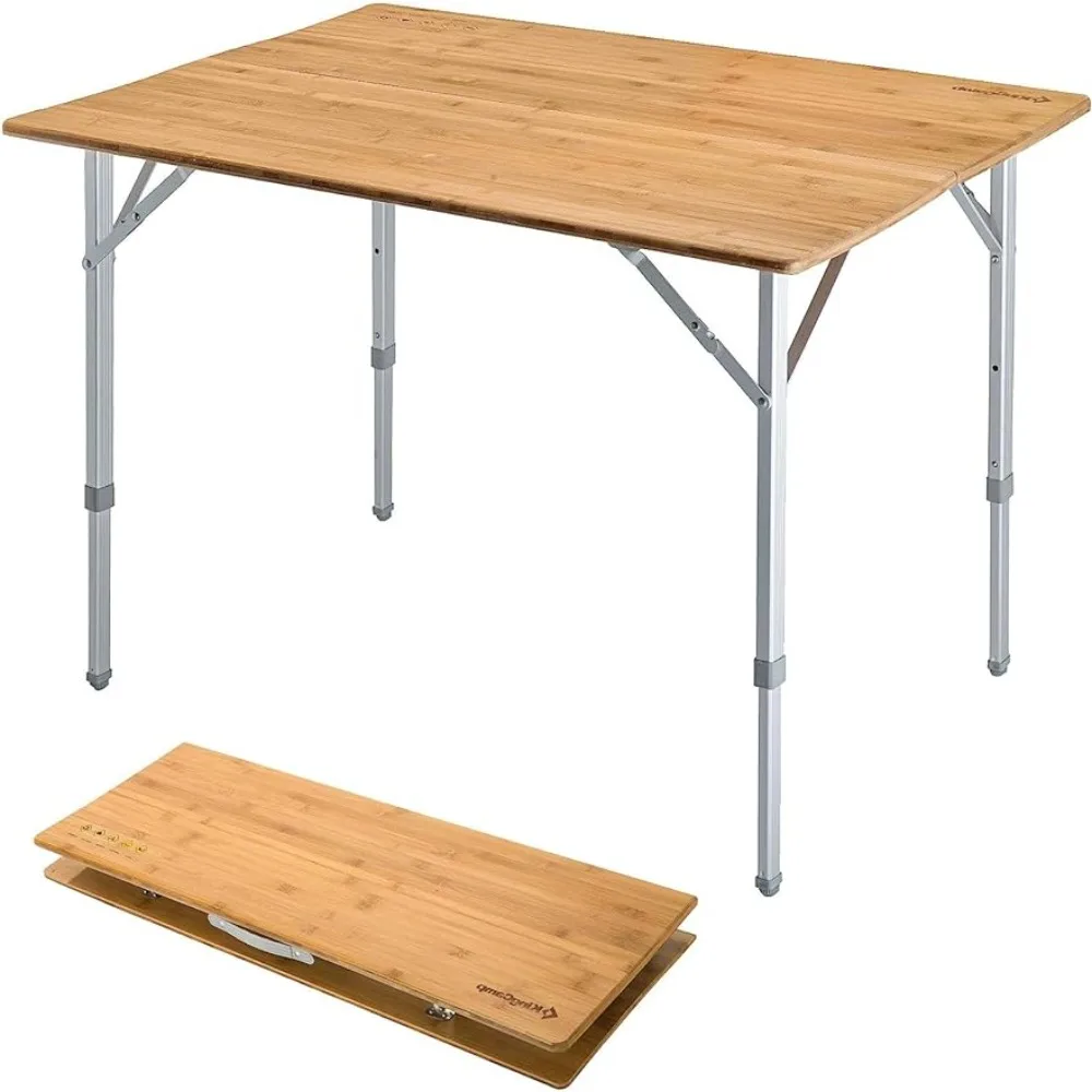 

Bamboo Camping Table with Adjustable Height Aluminum Legs 2-Folds Portable for Travel, Picnic, Yellow, 39.4"x 28.3", 4-6 Person