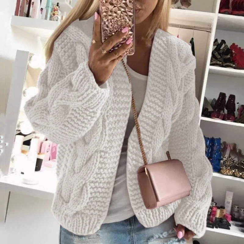 

2023 Autumn Winter Wish New Sweater Women's European and American Rough and Thick Thread Twist Warm Knitted Cardigan Top Woman