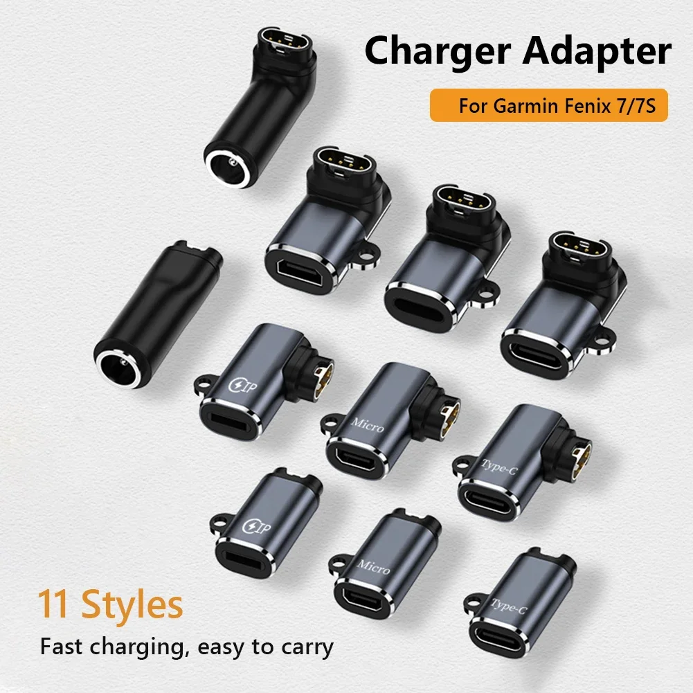Type C/Micro/ios USB Charger Adapter For Garmin Fenix 7/6/5 Instinct 2S Venu 2 Plus EPIX forerunner 745 Watch Charging Converter watch charger charging cable