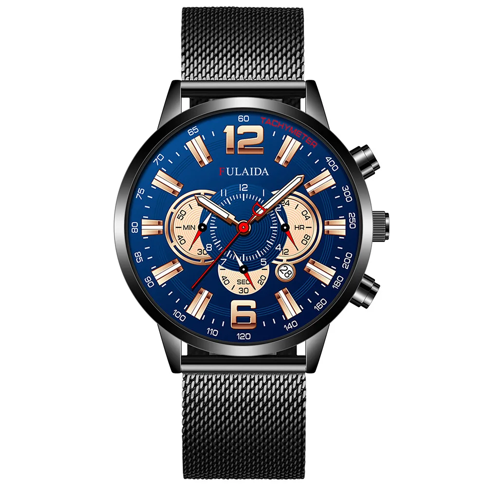 Men's Fashion Business Calendar Watches Luxury Stainless Steel Mesh Belt Analog Quartz Watch Business Luminous Wristwatch Clock