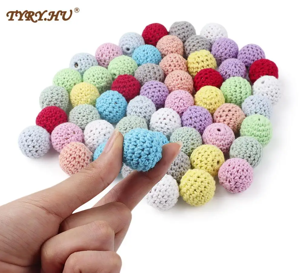 20Pcs 16mm 나무 크로 셰 뜨개질 구슬 씹을 수있는 구슬 DIY 나무 젖니가 남 뜨개질 구슬 보석 어린이 침대 감각 장난감  Teether 악세사리