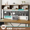 L Shaped Computer Desk, Reversible Corner Desk with Power Outlet and Pegboard, Computer Desk with Led Lights, Keyboard Tray, He 5
